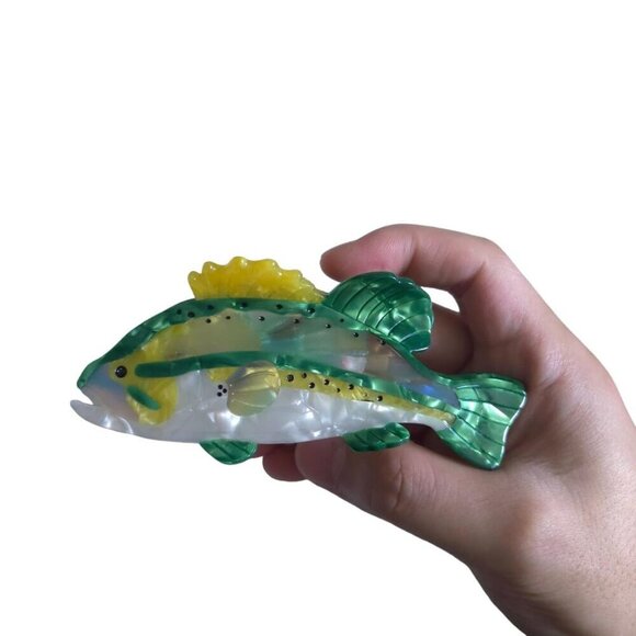 Sea Creature Hair Clip Big Green Bass Acetate Claw for Women Gift main image 4